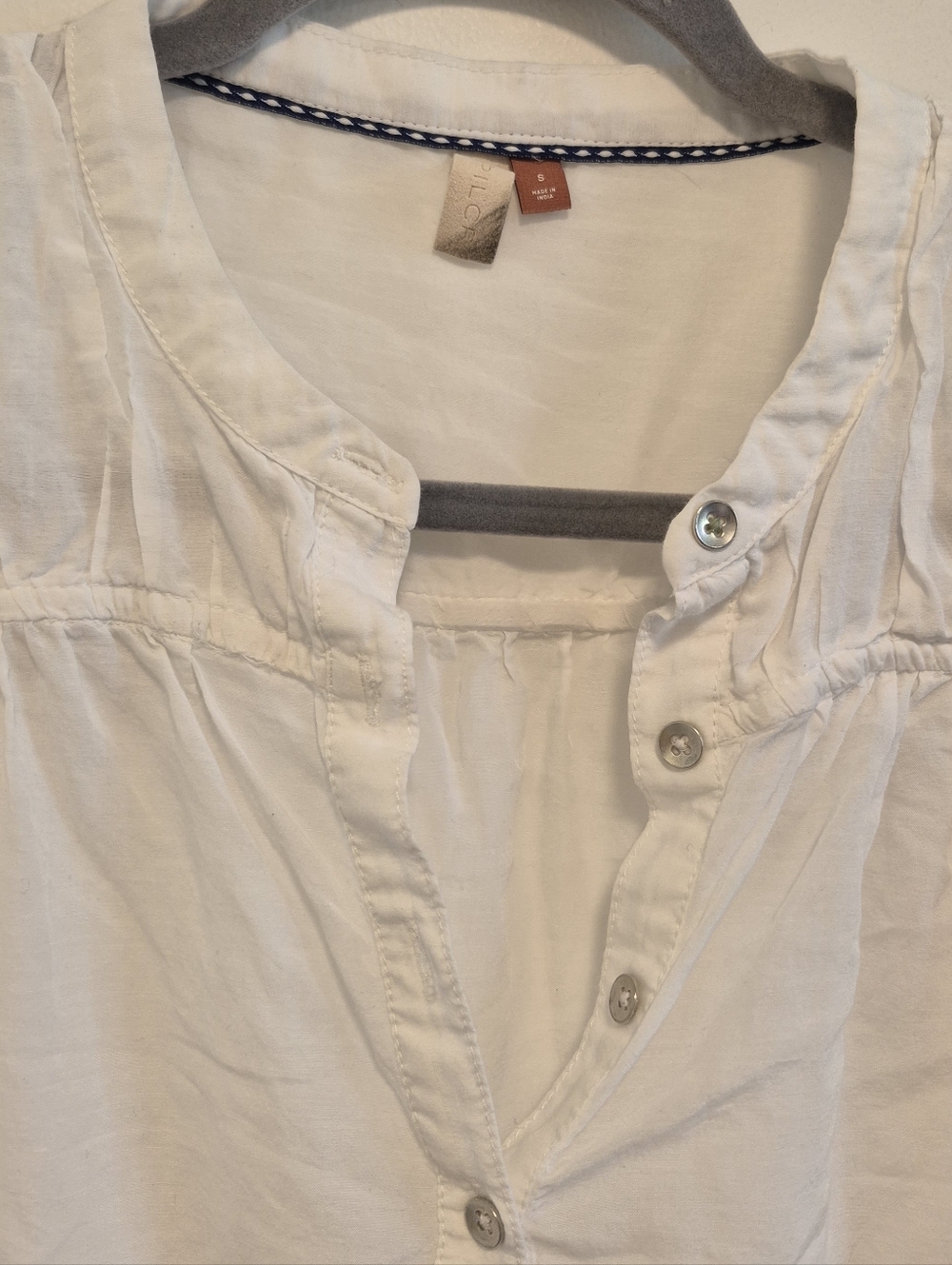 Lightweight White Women's Button Henley Blouse - Picture 6 of 16